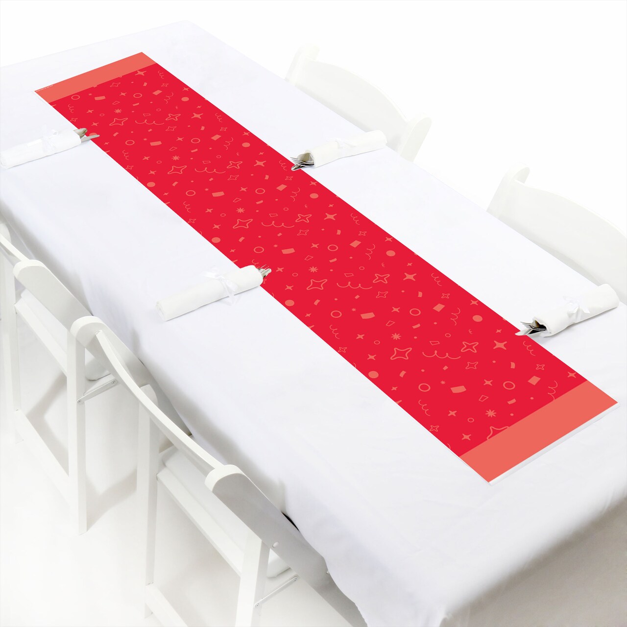 Big Dot of Happiness Red Confetti Stars - Petite Simple Party Paper Table Runner - 12 x 60 inches